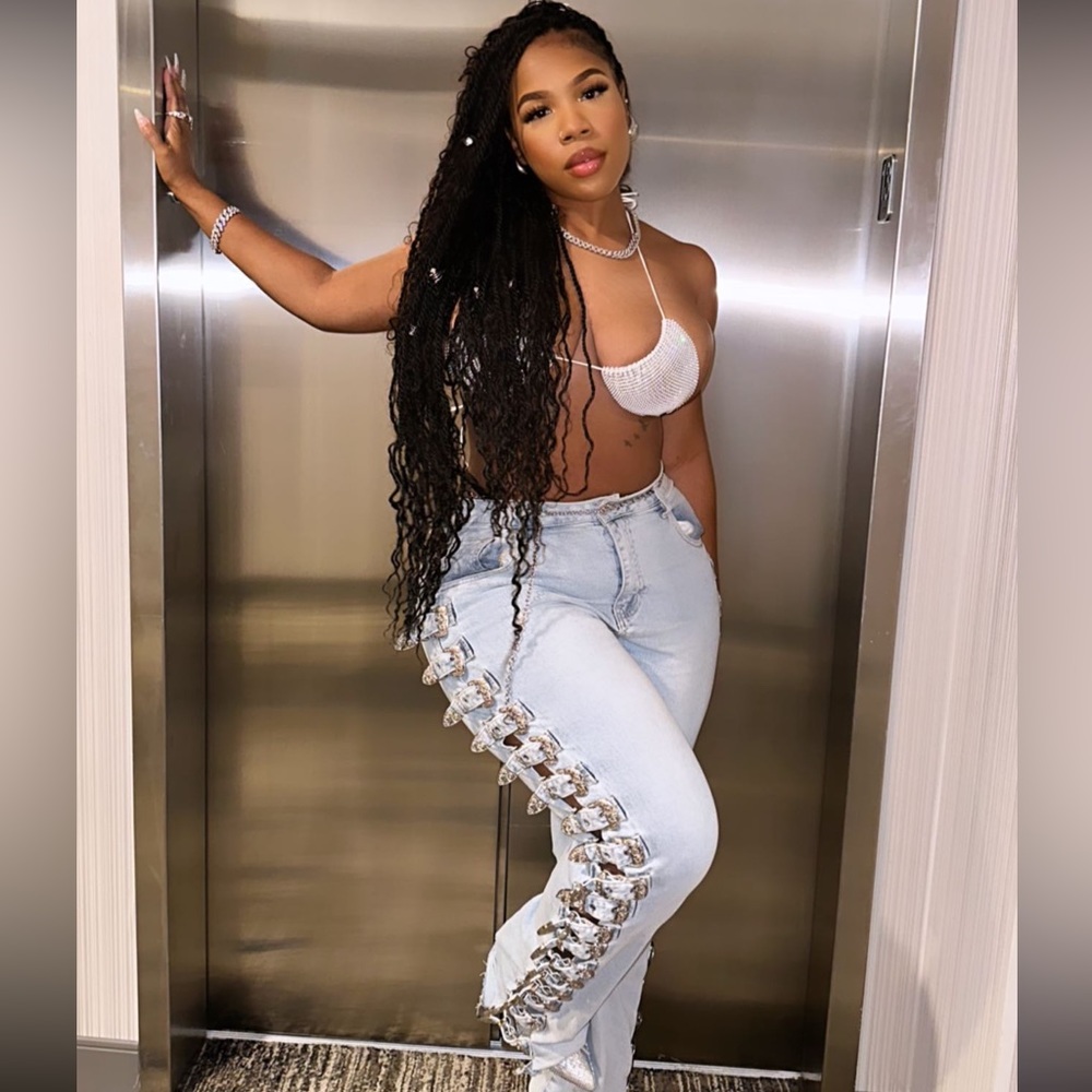 ALL ABOUT BUCKLES WIDE LEG JEANS IN LIGHT BLUE DENIM- SHOPAKIRA-Size 15!!!